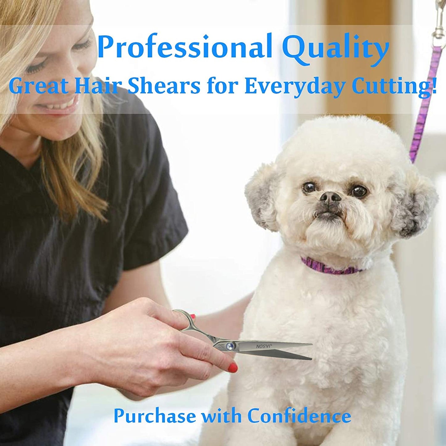 Dog Grooming Thinning Blending Scissor, Ergonomic Pet Grooming Thinner Blender Shears Cat Trimming Texturizing Kit with Offset Handle and a Jewelled Screw