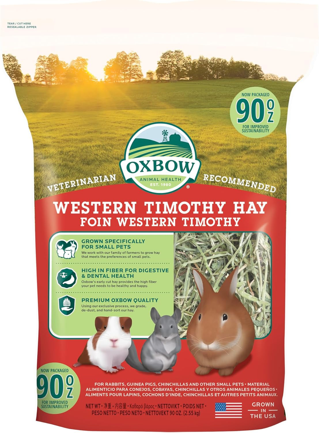 Animal Health Western Timothy Hay - All Natural Hay for Rabbits, Guinea Pigs, Chinchillas, Hamsters & Gerbils -Veterinarian Recommended- Grown in the USA-90 Oz.