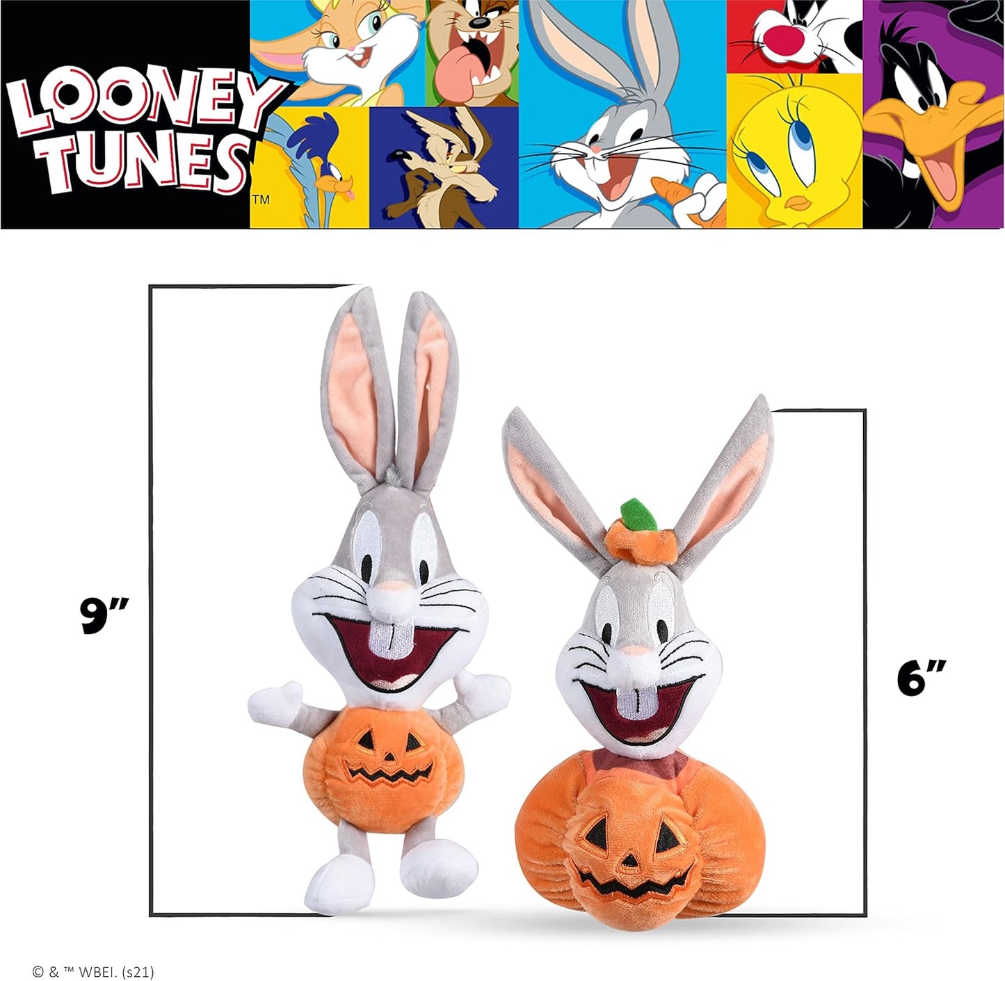 for Pets Bugs Bunny Halloween Big Head Pumpkin Plush Dog Toy | Stuffed Animal Toy for Dogs, Medium Dog Toy Bugs Bunny Squeaky Dog Toy Dog Chew Toy, 9 Inch, (FF16973)