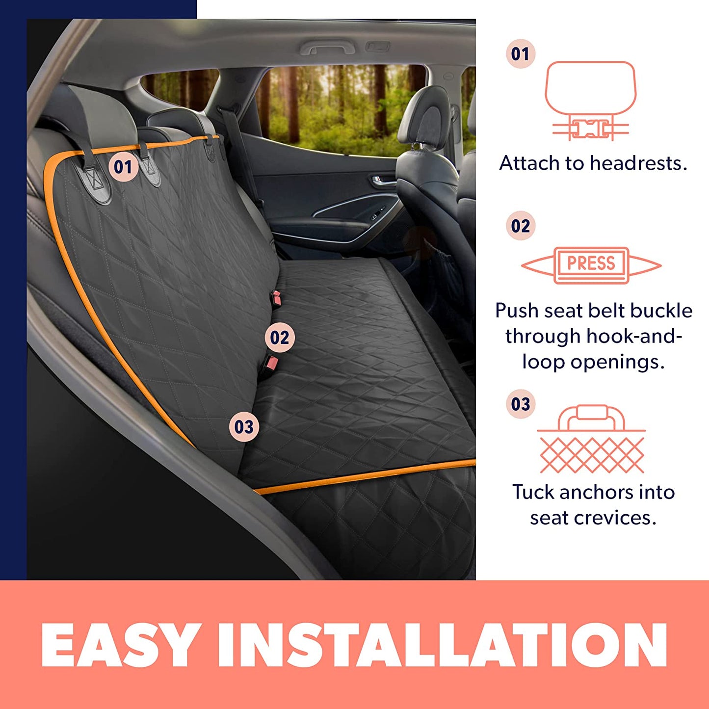 Dog Car Seat Cover for Back Seat. Car Seat Protector Dog Hammock for Car - Waterproof Pet Back Seat Cover for Trucks, Sedans & Suvs - Use with Chom Chom Roller Pet Hair Remover. Orange