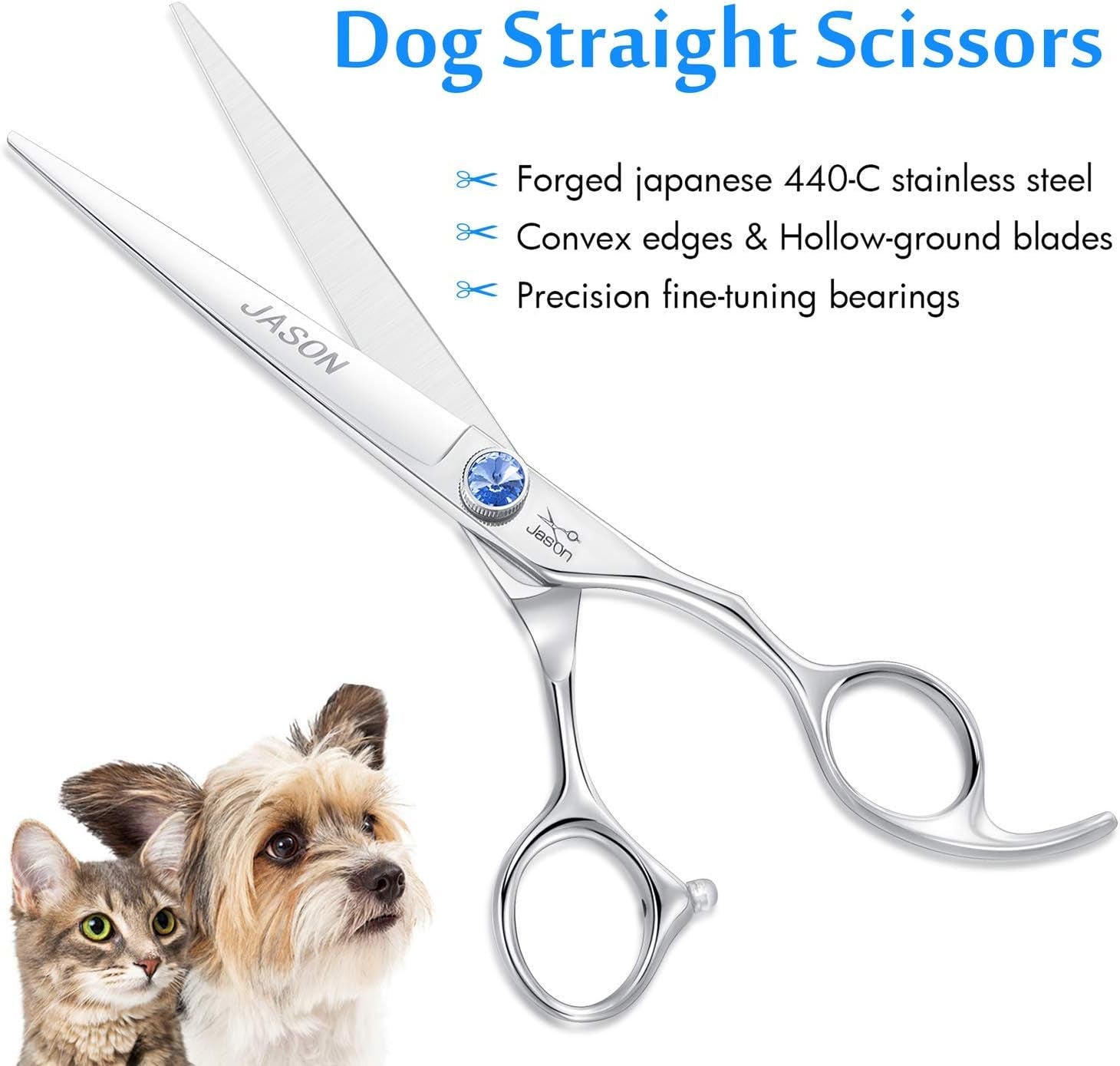 Dog Grooming Thinning Blending Scissor, Ergonomic Pet Grooming Thinner Blender Shears Cat Trimming Texturizing Kit with Offset Handle and a Jewelled Screw