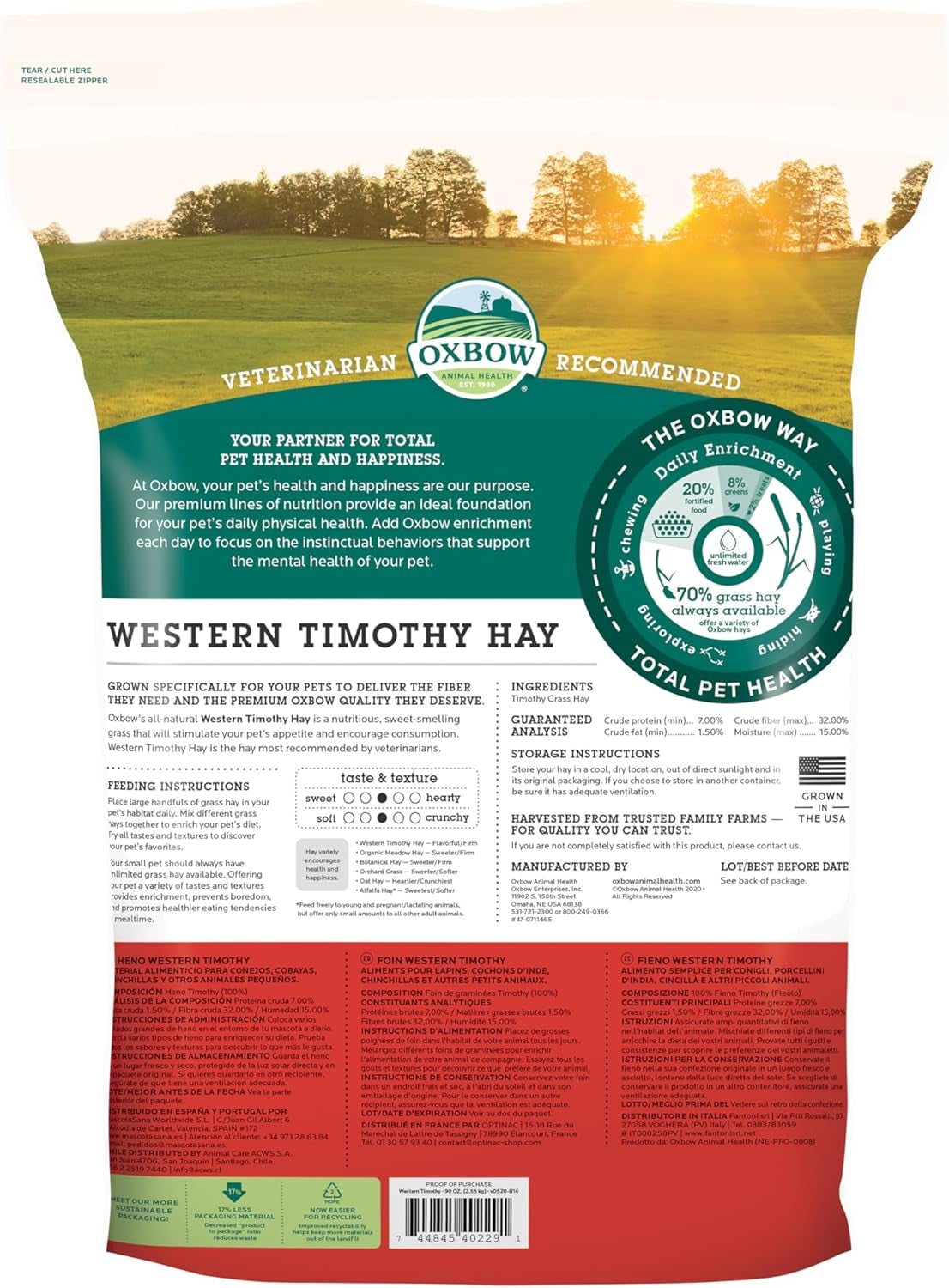 Animal Health Western Timothy Hay - All Natural Hay for Rabbits, Guinea Pigs, Chinchillas, Hamsters & Gerbils -Veterinarian Recommended- Grown in the USA-90 Oz.