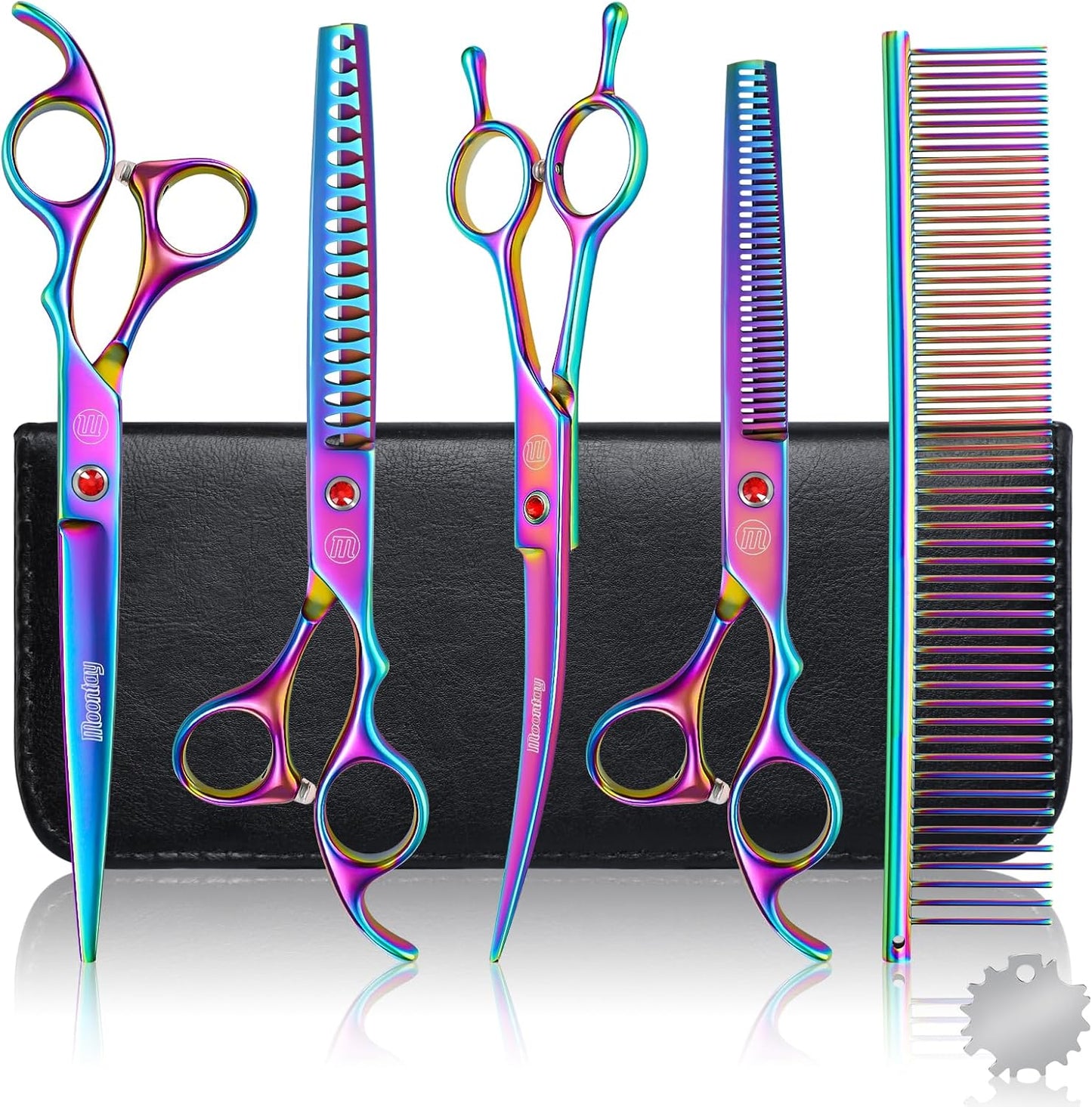 Professional Dog Grooming Scissors Set, 7 Inch/8 Inch Pet Grooming Scissors Chunkers Shears for Dog, Curved Dog Grooming Scissors, Thinning Shears for Dog with Grooming Comb