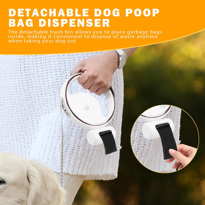 Upgrade 4-In-1 Retractable Dog Leash with LED Light & Dispenser & Poop Bags for Night Walks, 9.8Ft Heavy Duty Dog Leash with Anti-Slip Handle, Tangle-Free for Dog Ups to 60Lbs, White